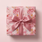 Elegant gift box in painted pink floral wrapping paper with a satin ribbon bow, from Wrapped Studios.