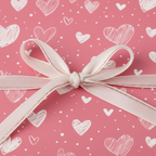 Pink heart wrapping paper with a white ribbon bow for Valentine's Day or a romantic gift.