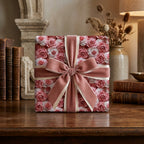 Luxury floral wrapping paper with pink roses and a velvet ribbon by Wrapped Studios.