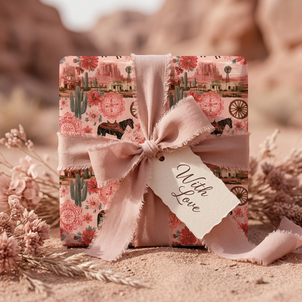 Desert Delirium: Pink Western Floral Wrapping Paper