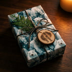Polar bear Christmas wrapping paper by Wrapped Studios on a rustic gift with twine and wood tag.