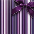 Elegant purple striped wrapping paper with a silver-edged satin bow, perfect for luxury gifts or special occasion presents.