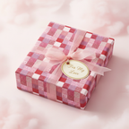 Romantic pink and red gingham checkered gift wrapping paper with a sheer pink ribbon and "For My Love" gift tag for anniversaries.