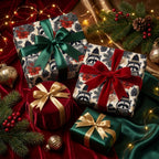 Cute raccoon Christmas wrapping paper with luxury holiday ribbons by Wrapped Studios.