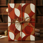 Gift box wrapped in modern geometric pattern paper with brown twine, perfect for luxury gift wrap.