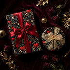 Luxury romantic heart wrapping paper on elegant gift boxes with satin ribbons by Wrapped Studios.