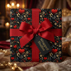 Luxury Valentine's wrapping paper with red hearts and a red ribbon bow by Wrapped Studios.