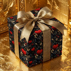Vintage romantic heart wrapping paper with gold ribbon, luxury gift wrap by Wrapped Studios.