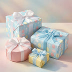Pastel Easter wrapping paper with bunnies and crosses on gift boxes by Wrapped Studios.