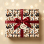 Religious Christian wrapping paper with Orthodox icons and a red satin bow by Wrapped Studios.