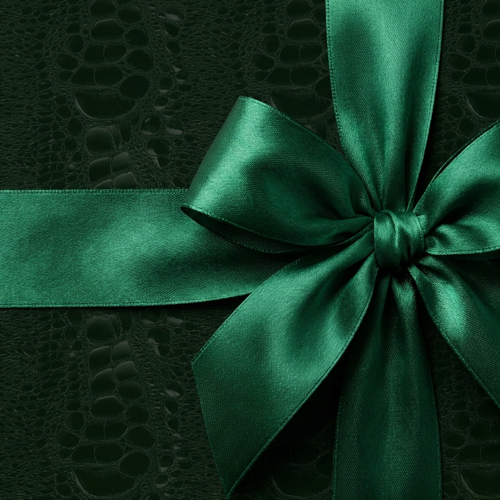 Elegant emerald green gift wrap with matching satin ribbon bow.