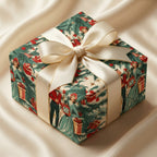 Vintage Christmas wrapping paper with a retro 1950s design and cream satin bow, from Wrapped Studios.