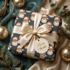 Vintage Santa Christmas gift wrap with cream satin ribbon and "From Santa" tag by Wrapped Studios.