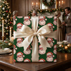 Vintage green Santa Claus Christmas wrapping paper with a luxury cream bow by Wrapped Studios.