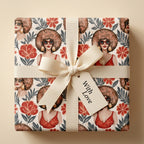 Retro floral wrapping paper featuring illustrated Black women and a cream bow by Wrapped Studios.