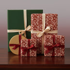 Elegant gifts wrapped in floral print wrapping paper with ribbon bows, ideal for birthdays or special occasions.