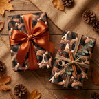 Rustic acorn fall gift wrap with copper ribbon and twine accents by Wrapped Studios.