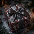Luxury Christmas wrapping paper with a pine tree pattern and gray satin bow by Wrapped Studios.