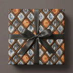Rustic wood grain and stone trellis wrapping paper with a black satin bow by Wrapped Studios.