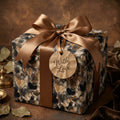 Elegant luxury gift wrap, featuring a heart pattern and satin ribbon with 'With Love' gift tag.