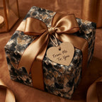 Luxury gift wrap with gold ribbon. Elegant heart wrapping paper for birthdays or special occasions from Wrapped Studios.