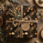 Rustic egg & nest wrapping paper with jute twine & botanicals. Earthy Easter or baby shower gift. Wrapped Studios.