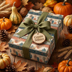 Rustic Southwest cactus wrapping paper with a sage green bow by Wrapped Studios.