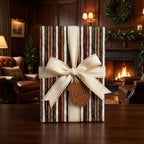 Luxury Father’s Day wrapping paper with a cream bow and Dad tag, by Wrapped Studios.