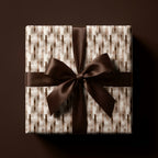 Modern brown abstract wrapping paper with satin bow, luxury neutral gift wrap by Wrapped Studios.