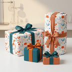 Science wrapping paper with chemistry beaker patterns on gift boxes by Wrapped Studios.