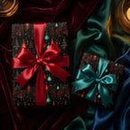 Luxury holiday gift wrap featuring magic potion bottles and satin bows by Wrapped Studios.