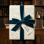 Luxury graduation wrapping paper with math equations and teal velvet bow by Wrapped Studios.