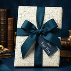 Math formulas gift wrap with a teal ribbon and 'A+ For You' teacher appreciation tag by Wrapped Studios.