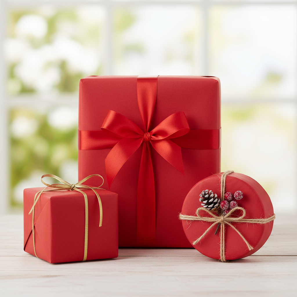 Cherry Red wrapping paper mockup 10