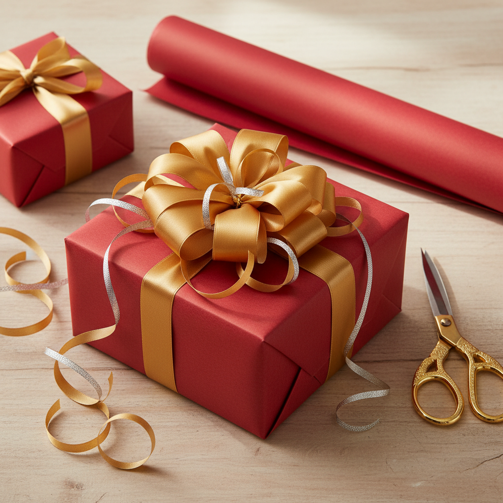 Cherry Red wrapping paper mockup 12