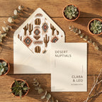 Southwestern cactus gift wrap used as an envelope liner for a desert wedding invitation by Wrapped Studios.