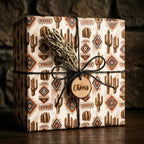 Rustic cactus wrapping paper with southwestern desert pattern on a gift box by Wrapped Studios.