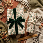 Boho cactus wrapping paper by Wrapped Studios with a green velvet ribbon on rustic gifts.