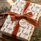 Rustic southwest wrapping paper by Wrapped Studios, featuring a terracotta velvet bow on a gift box.