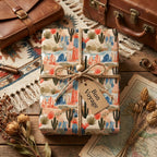 Southwestern desert wrapping paper with cactus pattern on a Bon Voyage travel gift by Wrapped Studios.