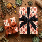 Southwestern cactus wrapping paper with elegant velvet bows on gifts by Wrapped Studios.