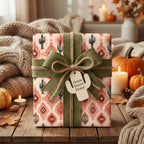 Southwestern cactus wrapping paper with green ribbon on a housewarming gift box from Wrapped Studios.