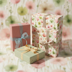 Elegant gifts wrapped in floral wrapping paper with soft ribbons for birthday or special occasion presents.