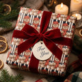 Vintage teddy bear Christmas wrapping paper with red velvet ribbon and tag by Wrapped Studios.