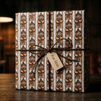 Cozy teddy bear wrapping paper on a holiday gift box with a 'For Him' tag, by Wrapped Studios.