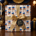 Cute tiger graduation wrapping paper with gold ribbon and honors tag by Wrapped Studios.