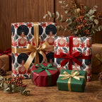 African American Christmas wrapping paper with Black women and elegant bows by Wrapped Studios.