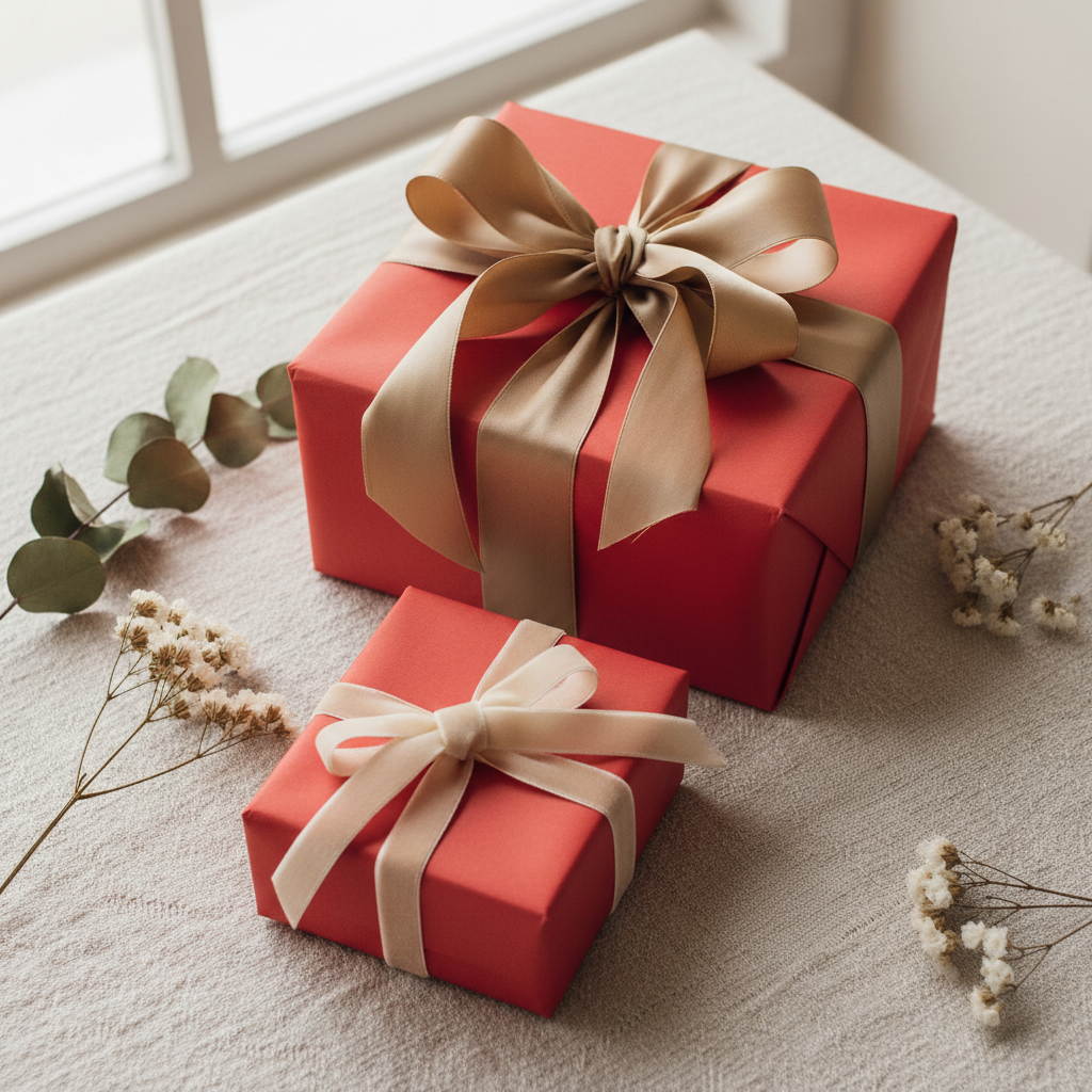 Coral Red wrapping paper mockup 11