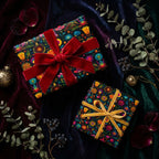 Luxury gift wrap: floral wrapping paper with velvet ribbons for an elegant touch.