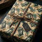 Vintage teal angel Christmas wrapping paper with twine bow and Noel tag by Wrapped Studios.